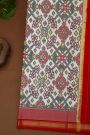 Ikat Silk Yellow Saree With Florals And Leaves With Diamonds Border