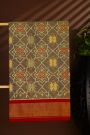 Ikat Silk Dual Colour Saree With Florals And Leaves In Cross Checks Body