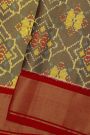 Ikat Silk Dual Colour Saree With Florals And Leaves In Cross Checks Body