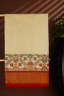 Ikat Silk Cream Saree With Florals And Kaddi Border