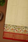 Ikat Silk Cream Saree With Florals And Kaddi Border
