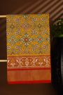Ikat Silk Mustard Saree With Florals And Diamonds In Ikat Design Body