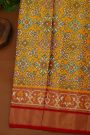 Ikat Silk Mustard Saree With Florals And Diamonds In Ikat Design Body