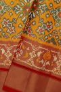 Ikat Silk Mustard Saree With Florals And Diamonds In Ikat Design Body