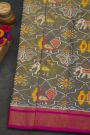 Pochampally Ikat Silk Grey Saree With Floral Butti Body