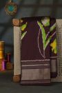 Pochampally Ikat Silk Dark Wine Saree With Floral And Leaf Body