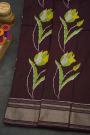 Pochampally Ikat Silk Dark Wine Saree With Floral And Leaf Body