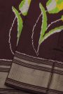 Pochampally Ikat Silk Dark Wine Saree With Floral And Leaf Body