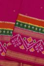 Pochampally Ikat Silk Rani Pink Saree With Floral And Leaf Jaal Border