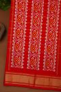 Ikat Silk Cream Saree With Florals And Diamonds In Checks Border