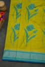 Pochampally Ikat Silk Mehendi Green Saree With Floral Body And Ikat Butti Pallu