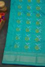 Pochampally Ikat Silk Mehendi Green Saree With Floral Body And Ikat Butti Pallu