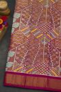 Pochampally Ikat Silk Rust Red Saree With Floral And Leaf Body