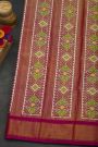 Pochampally Ikat Silk Rust Red Saree With Floral And Leaf Body