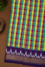 Ikat Silk Multi-Colour Saree With Diamonds And Zig-Zag Lines Border