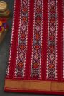 Ikat Silk Maroon Saree With Florals And Leaves Body