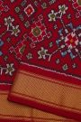 Ikat Silk Maroon Saree With Florals And Leaves Body