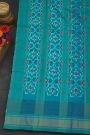 Pochampally Ikat Silk Sky Blue Saree With Floral And Butti In Checks Body