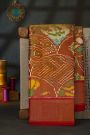 Ikat Silk Rust Orange Saree With Florals And Birds Body