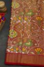 Ikat Silk Rust Orange Saree With Florals And Birds Body