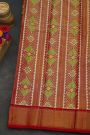 Ikat Silk Rust Orange Saree With Florals And Birds Body