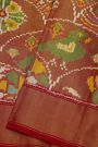 Ikat Silk Rust Orange Saree With Florals And Birds Body