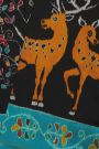 Ikat Silk Black Saree With Florals And Deers In Ikat Design Body