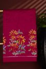 Ikat Silk Magenta Saree With Florals And Leaves Self Lines Border