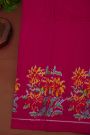 Ikat Silk Magenta Saree With Florals And Leaves Self Lines Border