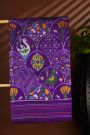 Ikat Silk Purple Saree With Florals And Swans In Curvy Designs Body