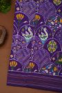 Ikat Silk Purple Saree With Florals And Swans In Curvy Designs Body
