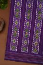 Ikat Silk Purple Saree With Florals And Swans In Curvy Designs Body