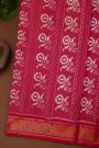 Ikat Silk Cream Saree With Florals And Leaves In Ikat Design Body