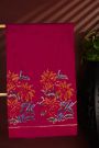 Ikat Silk Magenta Saree With Multicolor Floral Motif Border