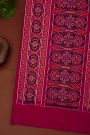 Ikat Silk Magenta Saree With Multicolor Floral Motif Border