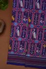 Ikat Silk Navy Blue Saree With Florals And Swans In Ikat Design Body
