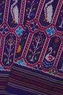 Ikat Silk Navy Blue Saree With Florals And Swans In Ikat Design Body