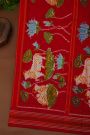 Ikat Silk Orange Saree With Florals And Birds In Ikat Design Body