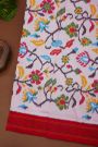 Ikat Silk Off White Saree With Florals And Leaves In Ikat Design Body
