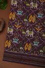 Ikat Silk Brown Saree With Florals And Birds In Ikat Design Body