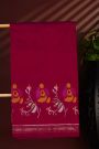 Ikat Silk Magenta Saree With Multicolor Floral Motif Border And Zari Stripes