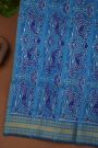 Ikat Silk Navy Blue Saree With Florals And Animals In Ikat Design Body