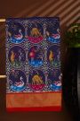 Ikat Silk Navy Blue Saree With Florals And Animals In Circles Body