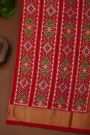 Ikat Silk Navy Blue Saree With Florals And Animals In Circles Body