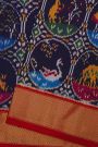 Ikat Silk Navy Blue Saree With Florals And Animals In Circles Body
