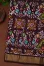 Ikat Silk Brown Saree With Florals And Leaves In Ikat Design Body