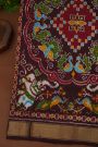 Ikat Silk Brown Saree With Florals And Leaves In Ikat Design Body