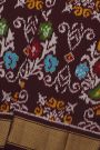 Ikat Silk Brown Saree With Florals And Leaves In Ikat Design Body