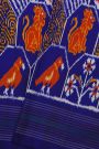 Ikat Silk Royal Blue Saree With Multicolor Floral Animal Motifs And Striped Border