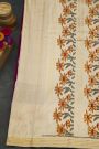 Ikat Silk Dark Purple Saree With Florals And Peacock Buttis Body